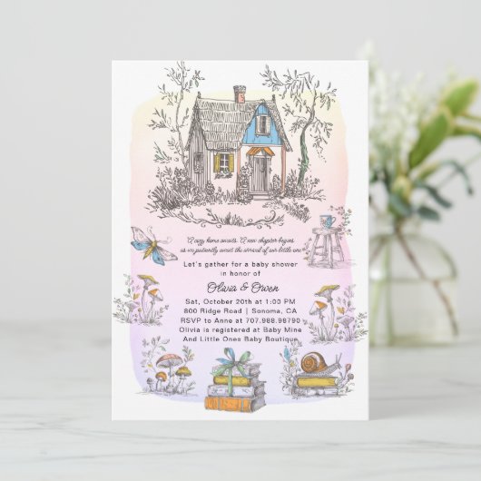 Mushroom Woodland Baby Shower Watercolor Tint Kaart (Staand voorkant)