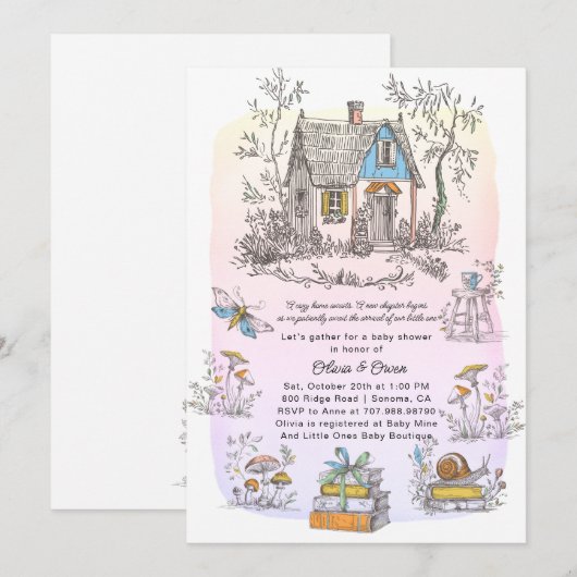 Mushroom Woodland Baby Shower Watercolor Tint Kaart (Voorkant / Achterkant)