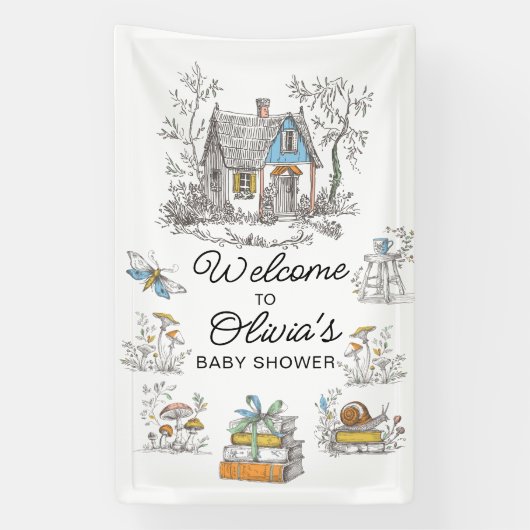 Mushroom Woodland Baby Shower Welcome  Spandoek (Verticaal)