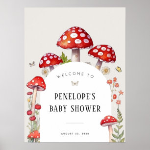 Mushroom Woodland Cottage Baby shower Welkom Poster