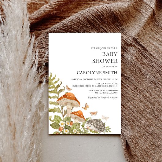 Mushroom Woodland Natuur Baby shower Invitation Kaart
