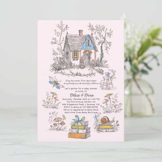 Mushroom Woodland Pink Girl Baby Shower Kaart (Staand voorkant)