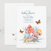 Mushrooms and Butterflies Baby shower Invitation Kaart (Voorkant / Achterkant)