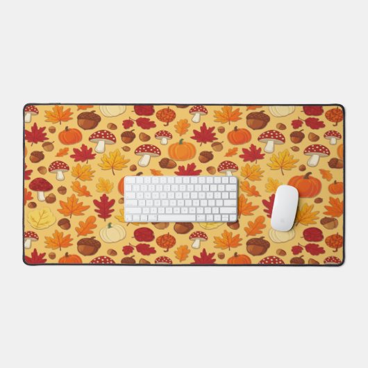 Mushrooms and Falling Leaves Enchanted Autumn Bureaumat (Keyboard & Muis)