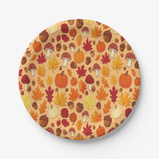 Mushrooms and Falling Leaves Enchanted Autumn Papieren Bordje (Voorkant)