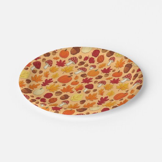 Mushrooms and Falling Leaves Enchanted Autumn Papieren Bordje (Gekanteld)