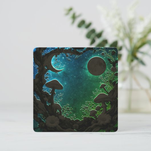 Mushrooms and Moons Teal Blue Fairycore Scrapbook Feestdagenkaart (Staand voorkant)