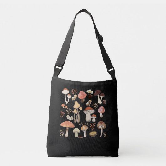 Mushrooms Antique Botanical Nature Love Champignon Crossbody Tas (Voorkant)