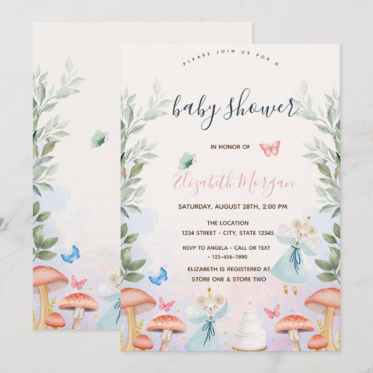 Mushrooms Baby Mouses Leaves Baby shower Kaart (Voorkant / Achterkant)