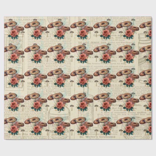Mushrooms Brown Woodland Antiek Rozen Journal Cadeaupapier (Vlak)