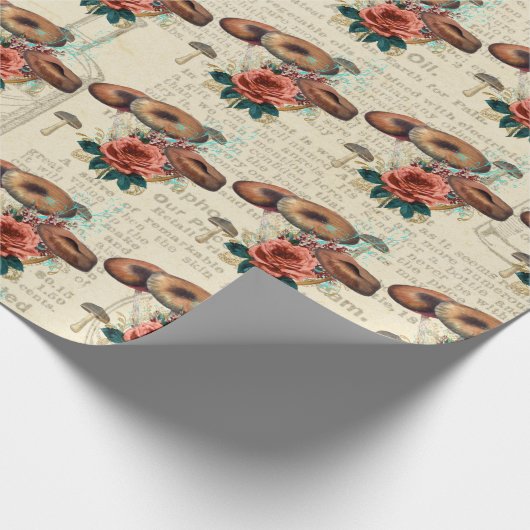 Mushrooms Brown Woodland Antiek Rozen Journal Cadeaupapier (Hoek)