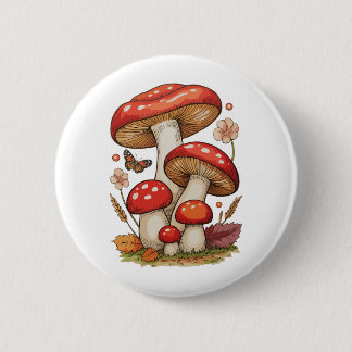 Mushrooms Cottagecore Sublimation Goblincore Ronde Button 5,7 Cm