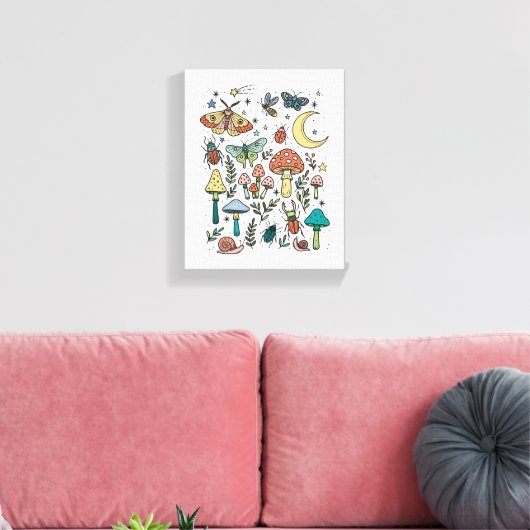 Mushrooms en Bugs Night Forest Kinder kamer Canvas Afdruk (Insitu (Woonkamer))