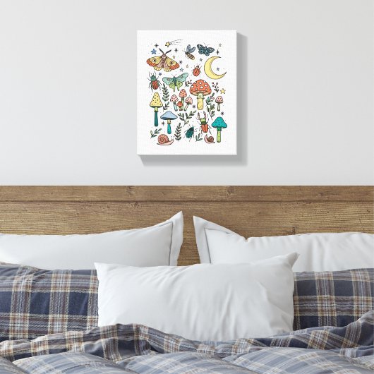 Mushrooms en Bugs Night Forest Kinder kamer Canvas Afdruk (Insitu (Slaapkamer))
