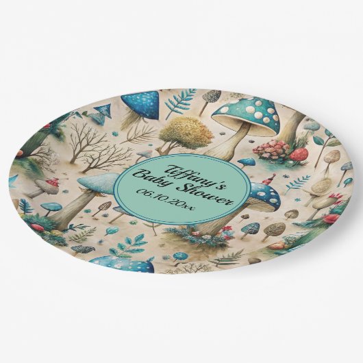 Mushrooms Fairyland Baby shower Papieren Bordje (Gekanteld)