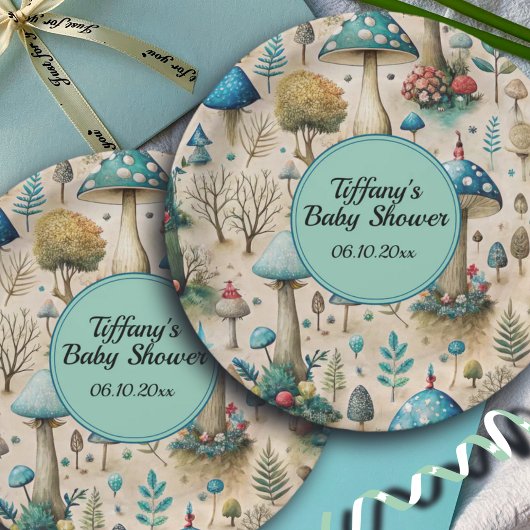 Mushrooms Fairyland Baby shower Papieren Bordje