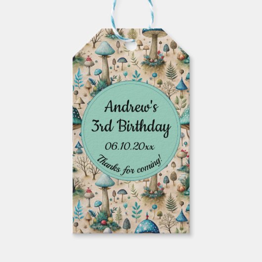 Mushrooms Fairyland verjaardagsfeestje Cadeaulabel (Voorkant)