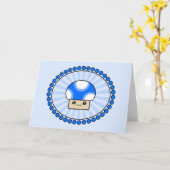 Mushy Puffs Blue Kawaii Mushroom Verjaardag Kaart (Gele Bloem)
