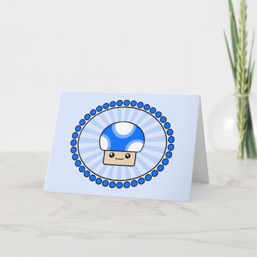Mushy Puffs Blue Kawaii Mushroom Verjaardag Kaart (Voorkant)