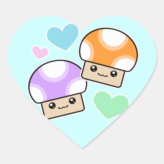 Mushy Puffs Paddenstoel Kawaii Hart Stickers (Voorkant)