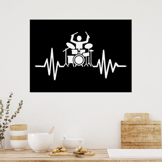 Music Art Drummer Heartbeat Poster (Keuken)