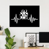 Music Art Drummer Heartbeat Poster (Thuiskantoor)