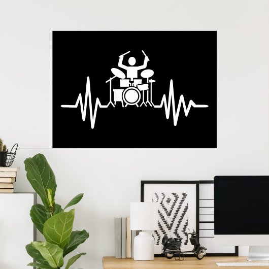 Music Art Drummer Heartbeat Poster (Thuiskantoor)