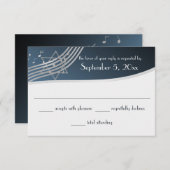 Music Bar Mitswa Respons Zilver Blauw RSVP Kaartje (Voorkant / Achterkant)