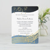 Music Bar Mitzvah Blue en Gold Invitation Kaart (Staand voorkant)