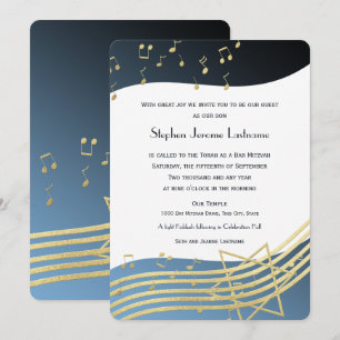 Music Bar Mitzvah Blue en Gold Invitation Kaart