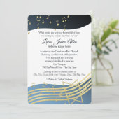 Music Bar Mitzvah Blue en Gold Invitation Kaart (Staand voorkant)