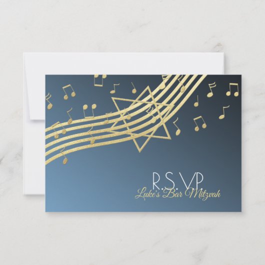 Music Bar Mitzvah Gold-respons RSVP Kaartje (Achterkant)