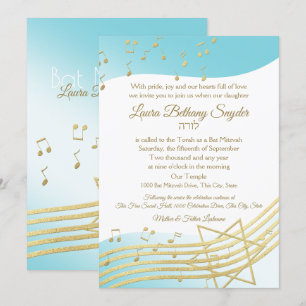 Music Bat Mitzvah Blue en Gold Kaart