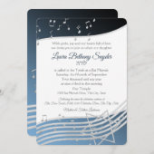 Music Bat Mitzvah Blue en Silver Invitation Kaart (Voorkant / Achterkant)