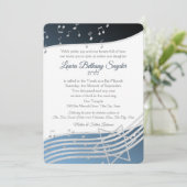 Music Bat Mitzvah Blue en Silver Invitation Kaart (Staand voorkant)