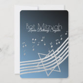 Music Bat Mitzvah Blue en Silver Invitation Kaart (Achterkant)