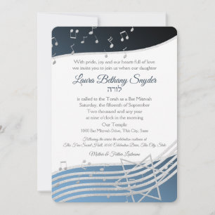 Music Bat Mitzvah Blue en Silver Invitation Kaart