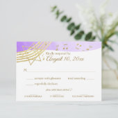 Music Bat Mitzvah Paarse gouden reactie RSVP Kaartje (Staand voorkant)