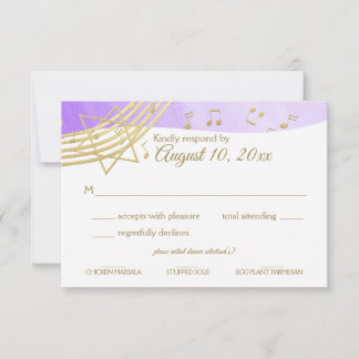 Music Bat Mitzvah Paarse gouden reactie RSVP Kaartje