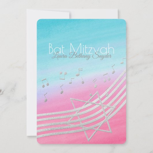 Music Bat Mitzvah Waterverf en Silver Kaart (Achterkant)