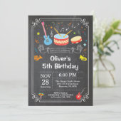 Music Birthday Party Invitation Chalkboard Kaart (Staand voorkant)