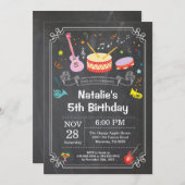 Music Birthday Party Invitation Chalkboard Kaart (Voorkant / Achterkant)