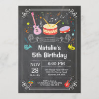 Music Birthday Party Invitation Chalkboard