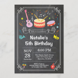 Music Birthday Party Invitation Chalkboard Kaart