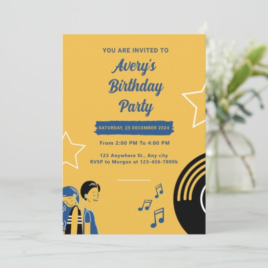 Music Birthday Party Uitnodiging (Staand voorkant)