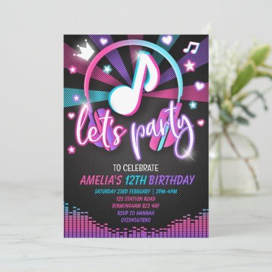 Music Birthday Uitnodiging (Staand voorkant)