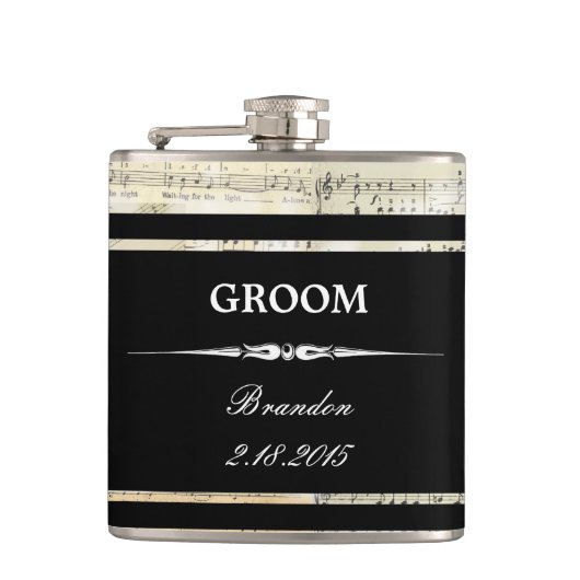 Music Black GROOM Wedding Flask Heupfles (Voorkant)
