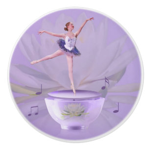 Music Box Ballerina met Water Lily Keramische Knop