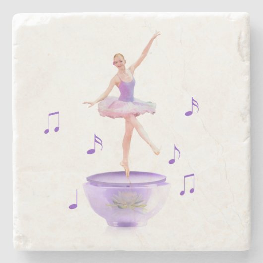 Music Box Ballerina met Water Lily  Stenen Onderzetter (Voorkant)