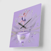 Music Box Ballerina met Water Lily Vierkante Klok (Hoek)